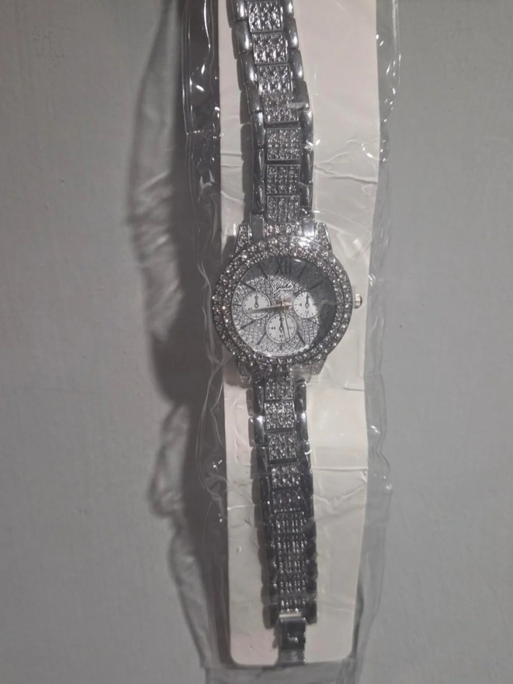 Crystal-Embellished Silver Women's Bracelet Watch